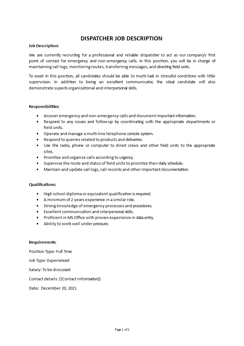 dispatcher job description Main Image dispatcher job description