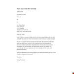 Sales Job Interview: Thank You Email Template for Recipient Smith example document template