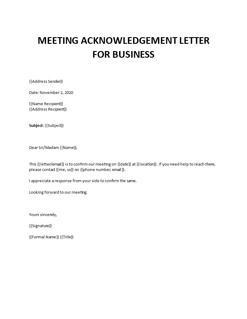 meeting acknowledgement letter