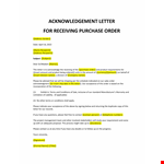 Receive Purchase Order Acknowledgement Letter example document template 