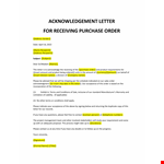 Receive Purchase Order Acknowledgement Letter example document template