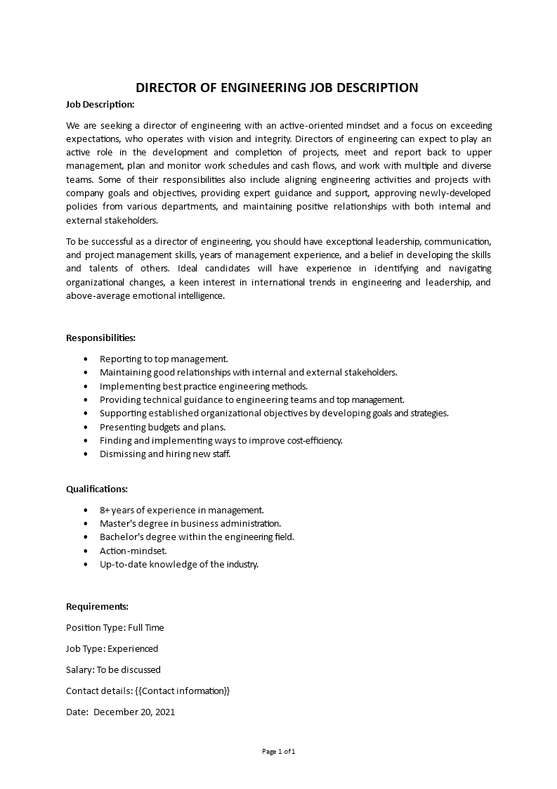 director of engineering job description Main Image director of engineering job description