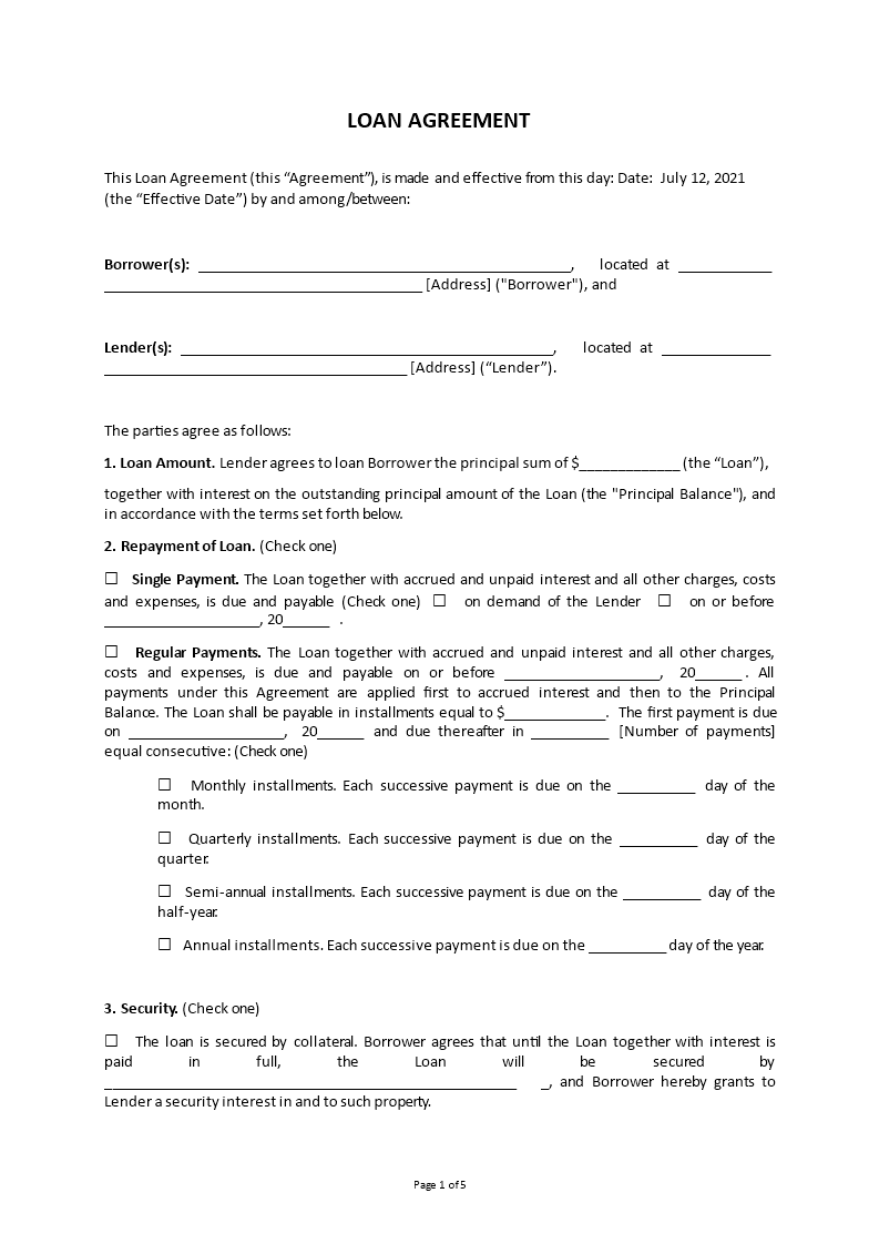 loan agreement template template