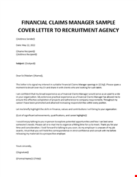 Financial Claims Manager cover letter