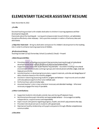 Elementary Teacher Assistant Resume