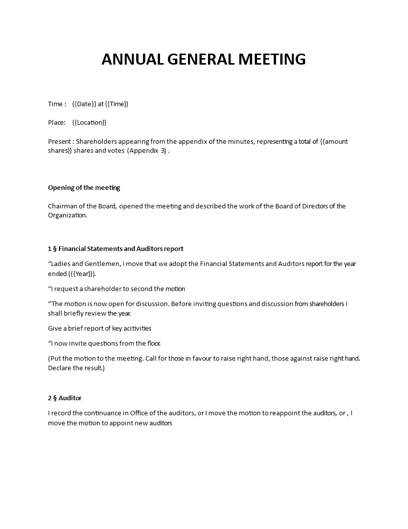 agm minutes template sample