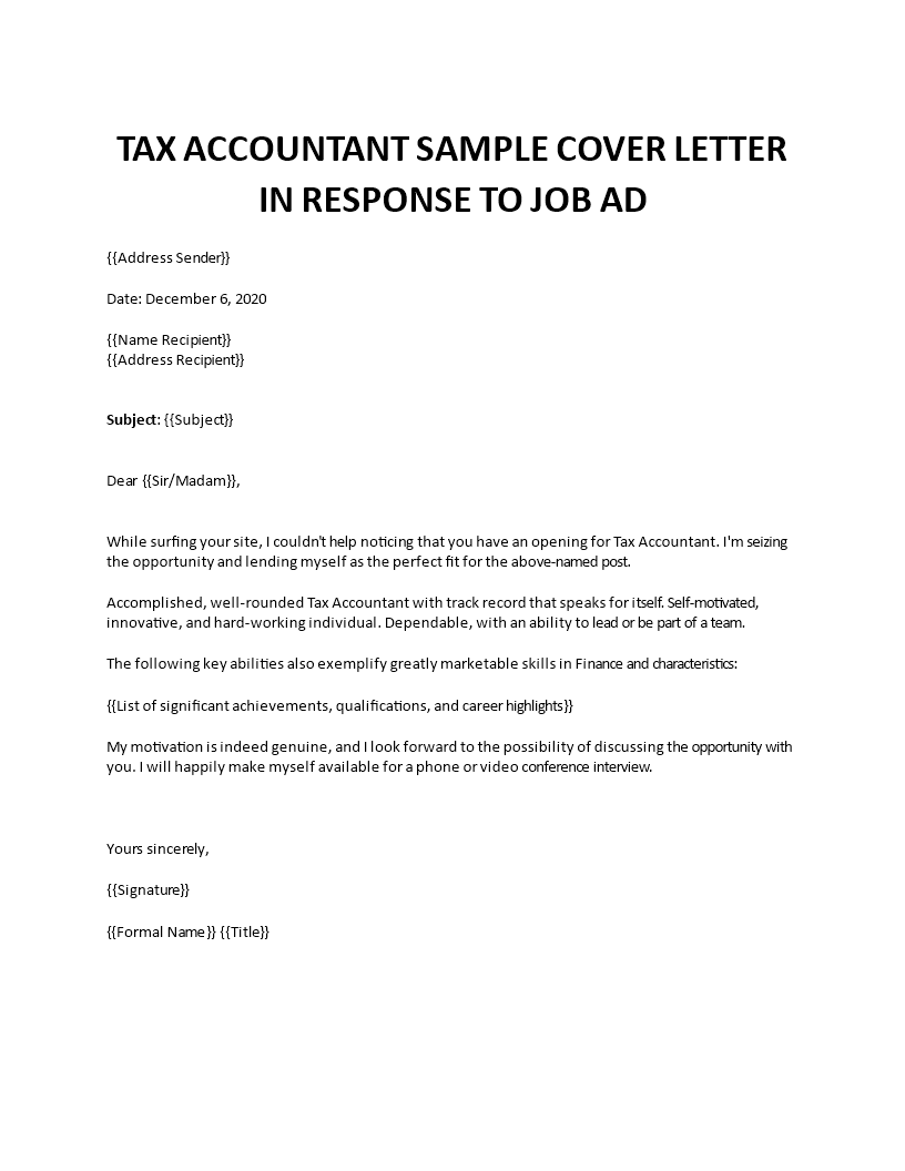 tax accountant cover letter 
