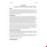 Plumbing Inspector Job Description - Maintenance, Plumbing Installation | Company Name example document template