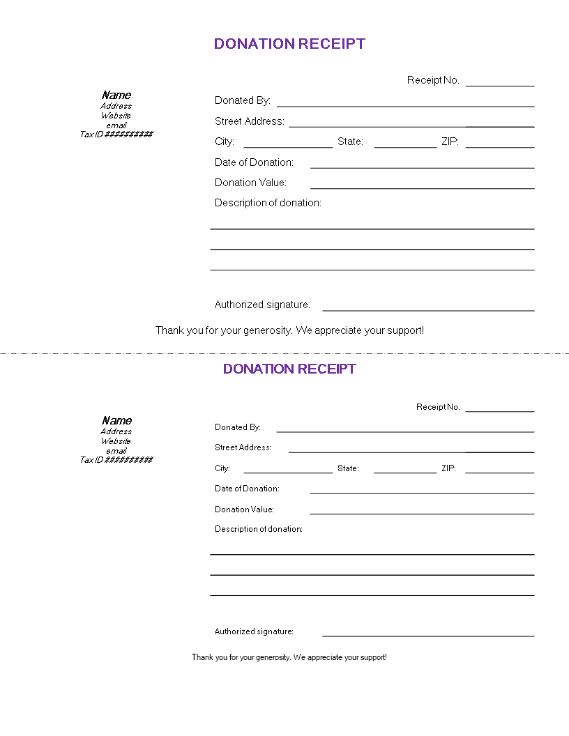 donation receipt template template