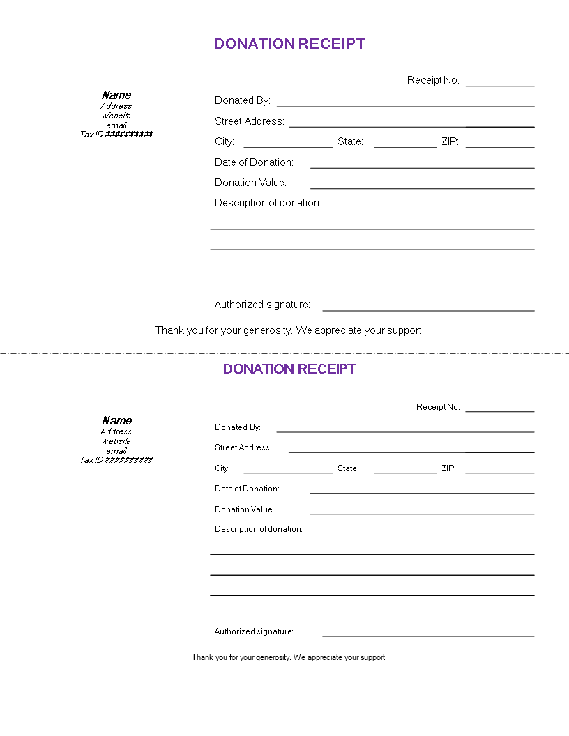 donation receipt template