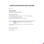 Disaster Preparation Sheet Blizzard example document template 