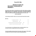 Notice to Quit Property Template - Simplified Process for Possession. Tenant-Friendly example document template