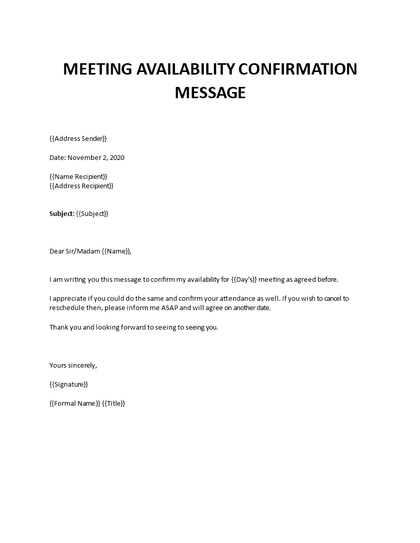 meeting availability confirmation message