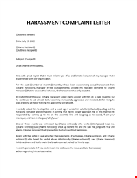 Harassment Complaint Letter