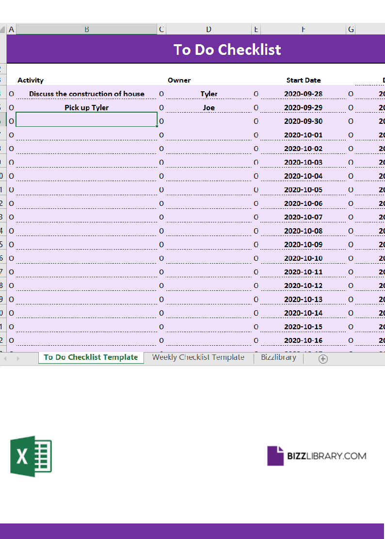 to do checklist excel template template