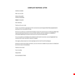 Complaint Response letter example document template