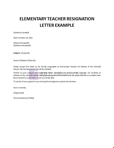 Elementary Teacher Resignation Letter Example