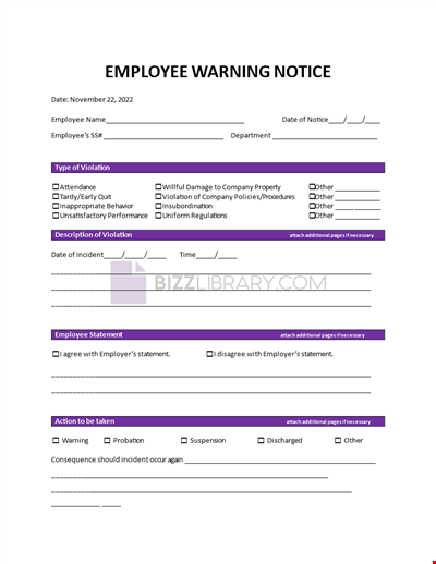 Employee Warning Notice Template