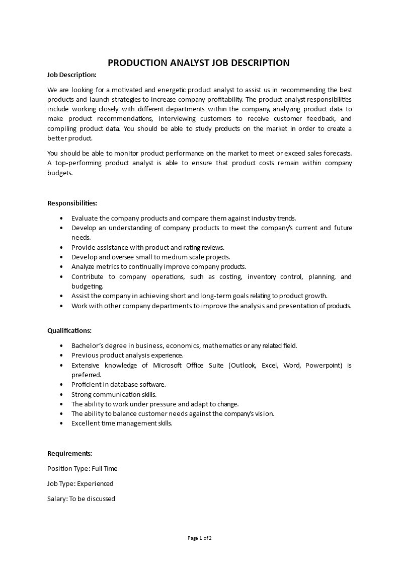 production analyst job description Main Image production analyst job description