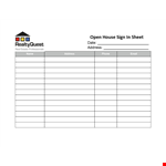 Real Estate Open House Sign In Sheet Template - House Address and Sheet example document template