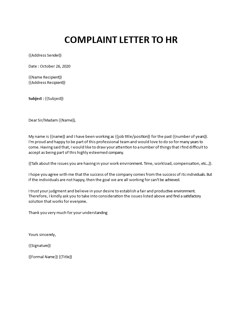 complaint letter to hr Main Image complaint letter to hr