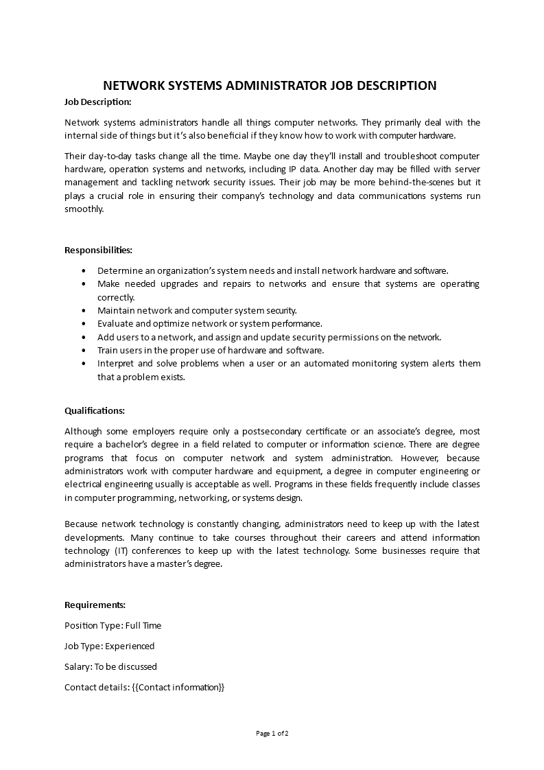 system administrator job description Main Image system administrator job description