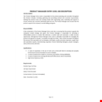 Product Manager Entry Level Job Description example document template