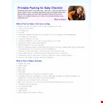 New Baby Packing Checklist - Essential Clothes and Diapers Included example document template