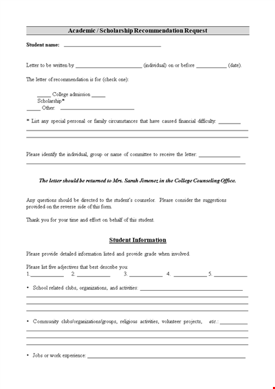 Request for Scholarship Reference Letter Template - Write, Provide, and Recommend Scholarships