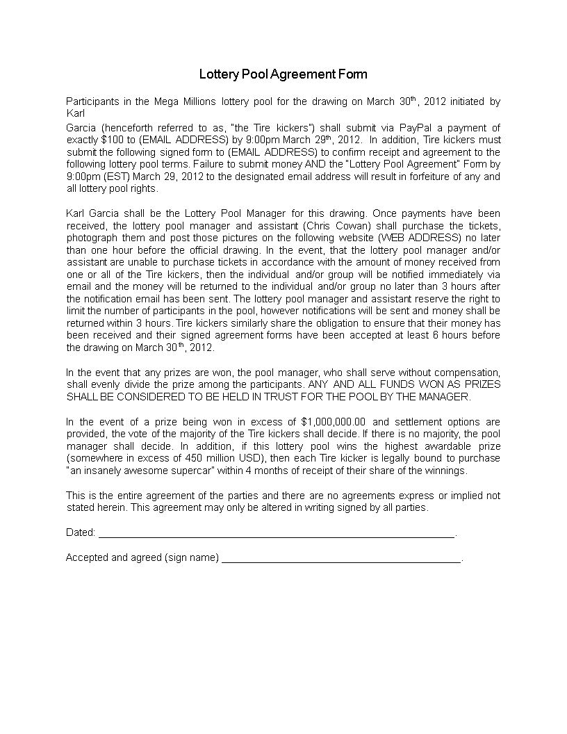 Lottery Pool Agreement Template for Managers Clear Terms Guidelines Lottery Pool Agreement Template for Managers Clear Terms Guidelines