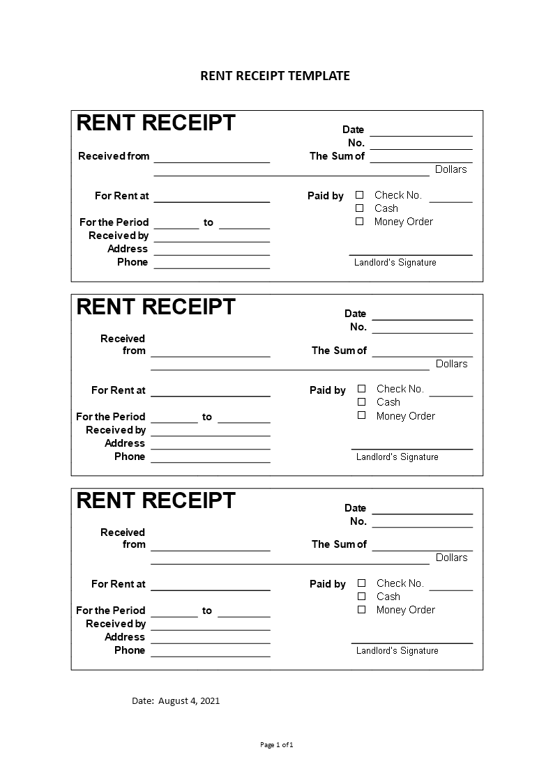 rent receipt template