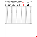 Weekly Calendar Template - Monday, Tuesday, Wednesday, Friday example document template