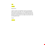 Application Letter Applying for a Security Guard example document template