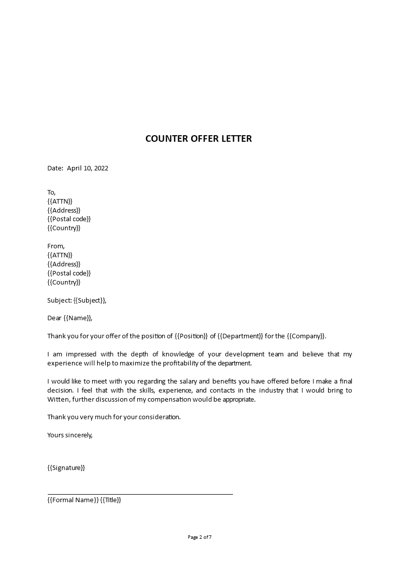 Counter Offer Letter