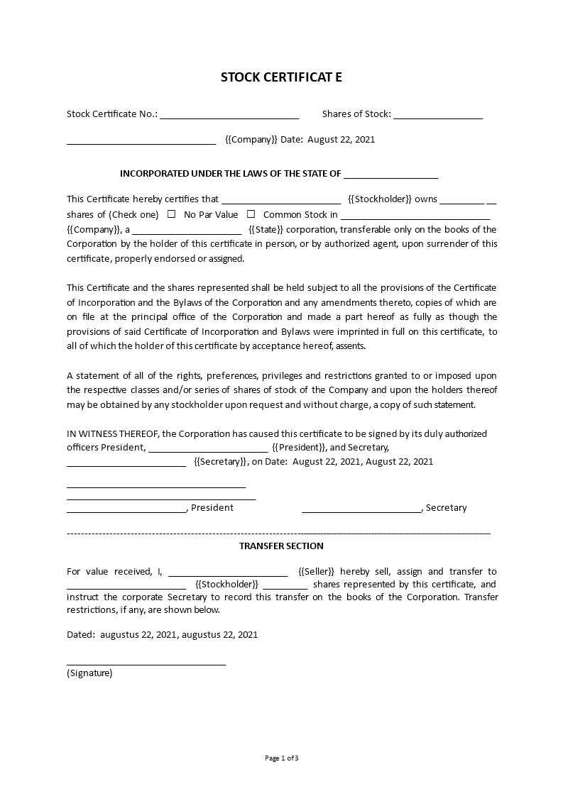 Stock Certificate Template Within Corporate Secretary Certificate Template