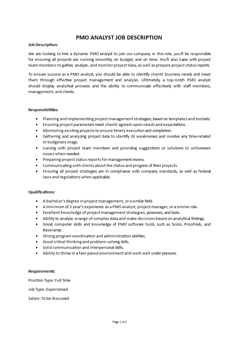 pmo analyst job description Main Image pmo analyst job description