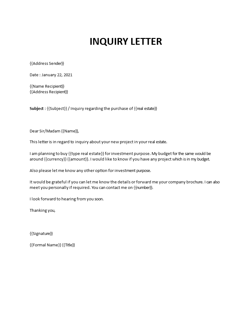 real estate inquiry letter
