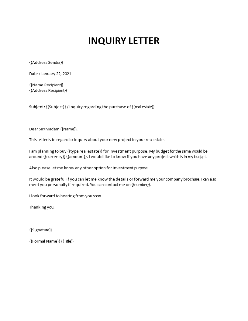 Real Estate Inquiry Letter