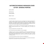 Branch Manager Cover letter Automotive example document template