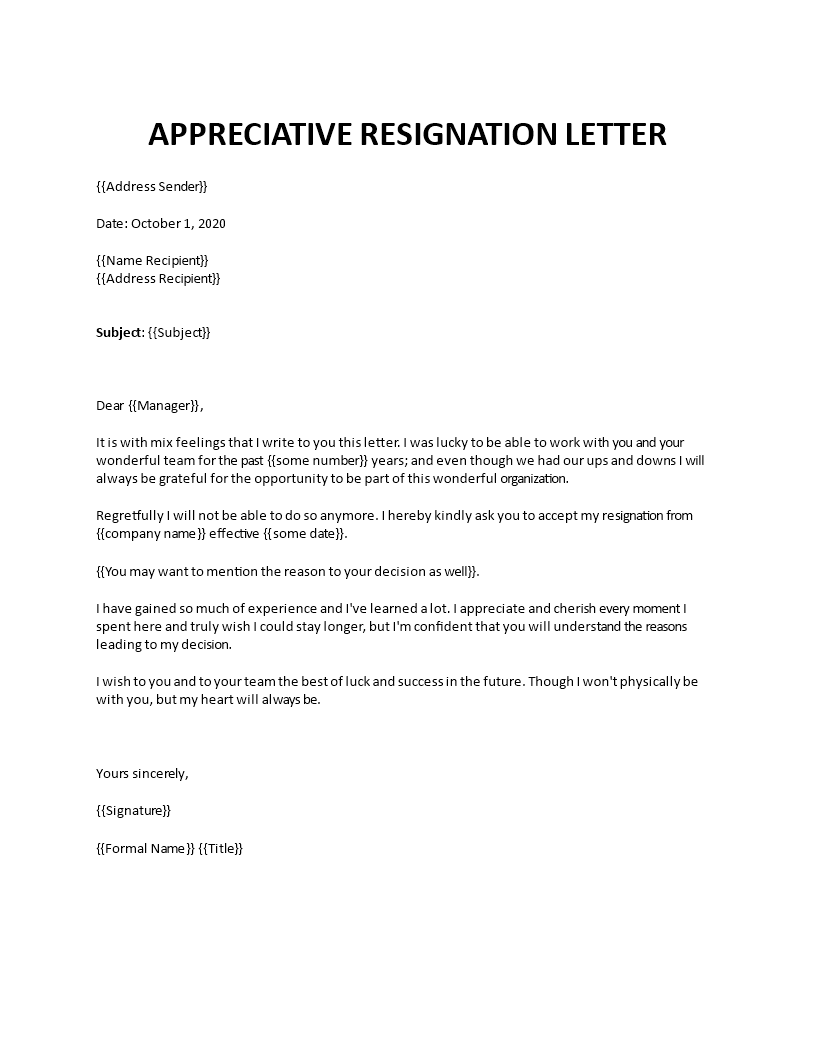 Appreciative resignation letter Inside Draft Letter Of Resignation Template