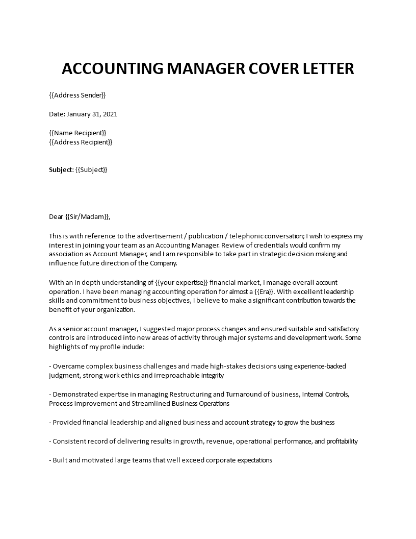 accounting manager cover letter