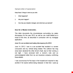 Sample Letter of Explanation for Hospitalization example document template 