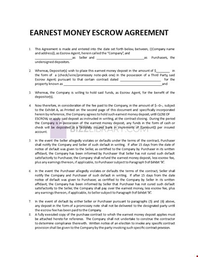 Earnest Money Escrow Agreement