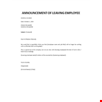 Announcement of resigning employee letter  example document template