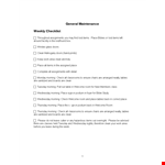 General Maintenance Weekly Checklist example document template