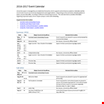 Event Planning Calendar Template - University Events & Space example document template