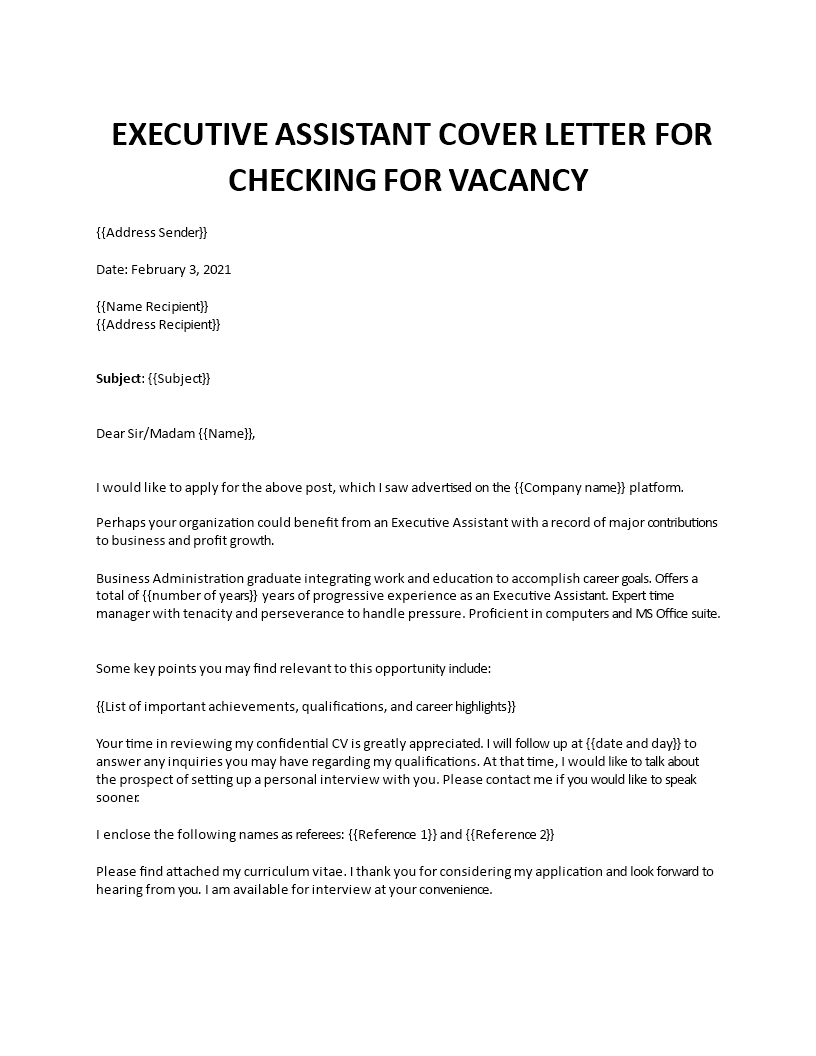 executive assistant sample cover letter