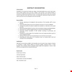 Hospitality Job Description example document template