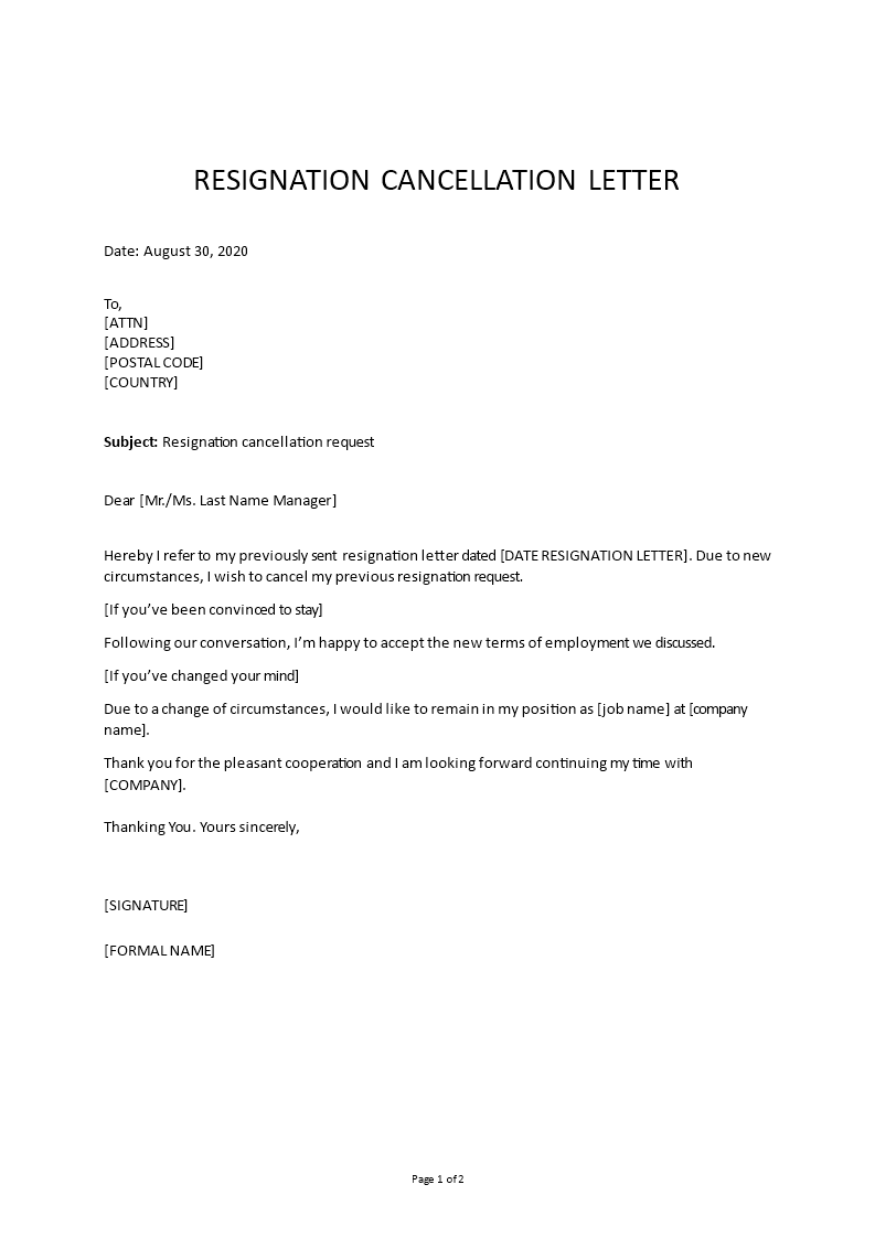 resignation cancellation request letter