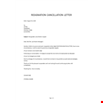 Resignation Cancellation Request Letter example document template 